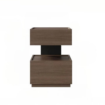 Wood Narrow Bedside Table in Walnut - Modern, with Shelves and Drawers